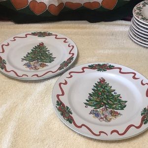 Two - Holly Ribbons Christmas 10 1/2” Dinner Plates